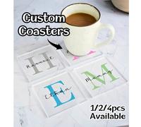 1/2/4 pezzi Sottobicchieri personalizzati con iniziale per il ritorno a scuola, Sottobicchieri in acrilico personalizzati con nome, Regalo di compleanno, Sottobicchieri per bevande, Sottobicchieri per
