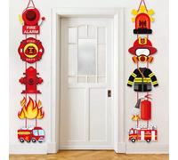 1/2/4 Set, Distici di carta per porta per compleanno a tema vigili del fuoco, set di cartelli e striscioni appesi con tema protezione caserma dei pompieri in stile cartone animato - Forniture per fest