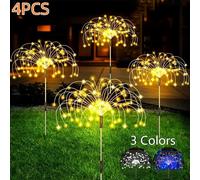 1/2/4PCS Solar Firework Light Waterproof Outdoor 8 Lighting Modes 90-200LED Fairy String Light Christmas 3 Colors Garden Lights