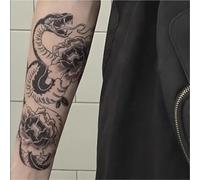 1/2 adesivi per tatuaggi temporanei a forma di fiore e serpente per uomini e donne, semipermanenti, antiriflesso, impermeabili, della durata di 2 settimane, tatuaggi finti(1pcs)