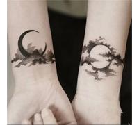 1/2 adesivi per tatuaggi temporanei di coppia Luna e Sole per uomini e donne, semipermanenti, impermeabili, della durata di 2 settimane, tatuaggi finti(2pcs)