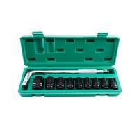 1/2-Inch Drive 40mm Deep Impact Socket Set with 6-Point Design, 10-Piece Metric Sizes 8-24mm, High Carbon Steel with Wrench and Storage Box - Deep Impact Socket Set (Type E)