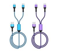 [1,2 M] Cavo USB 2 in 1 con Lightning + USB C per iPhone 17 16 15 14 13 12 11 8 7 6, 2 pezzi Multi cavo di ricarica iPhone Cavo di ricarica rapida per Samsung Galaxy, Huawei, Google, Sony