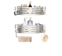 1-2 mensole angolari for bagno con gancio in plastica, portasciugamani, senza foratura, in alluminio spaziale, organizer for bagno(Silver with rod-2pcs)