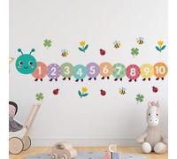 1/2 pezzi Adesivi murali colorati a forma di bruco con numeri 1-10, decalcomanie di insetti rimovibili e autoadesive, adatte per aula, camera da letto, studio, decorazione murale in vinile vibrante da