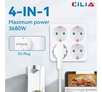 1/2 pezzi Base Schuko con 4 prese, 250V/16A, bianco, portatile per uso domestico, ufficio e università Un pezzo,Due pacchiABS