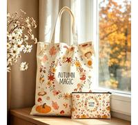 1/2 pezzi Borsa tote autunnale & Borsa per il trucco, con motivo a zucca e floreale, adatta per pendolarismo, shopping, scuola, uscite del fine settimana, regalo per famiglia & amici. Natale,Prodotti 