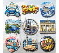 1/2 pezzi Calamite da frigo in resina, souvenir da viaggio, Germania Berlino, Danimarca Copenaghen, Cattedrale di Colonia in Belgio, Castello di Neuschwanstein Monaco, Rothenburg, Fiaba danese, Waffle