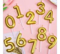 1-2 pezzi Candele di compleanno a forma di numero dorato ondulato 0-9, candele a forma di numero per torta con puntini dorati e cielo stellato sognante Taglia unica -9,Un codice - 0,Taglia unica -3,Ta