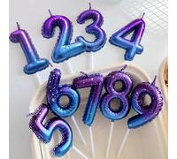 1-2 pezzi Candele per compleanno con numeri da 0 a 9 in sfumatura di blu, candele romantiche e creative con gradiente onirico per feste Taglia unica -9,Un codice - 0,Taglia unica -3,Taglia unica -4,Ta