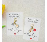 1/2 pezzi Carta di gratitudine creativa "UN PICCOLO ABBRACCIO PER DIRE UN GRANDE GRAZIE" in inglese, carta di benedizione, fiore bianco margherita, cuore rosso, ciondolo in lega di cuore argento su ca