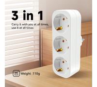 1/2 pezzi Ciabatta elettrica 3 in 1, 16A/250V, Peso: 110g, Portala sempre con te, Per uso interno in ufficio, cucina, soggiorno, camera da letto universitaria, Bianco/Nero Un pezzo,Due pacchi,Un pezzo