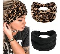 1/2 Pezzi Fasce per capelli extra larghe per donne, antiscivolo, morbide e elastiche, turbanti per yoga, sport, allenamento, corsa e uso quotidiano, accessori per capelli leopardati 1 pz,2 pezziMotivo