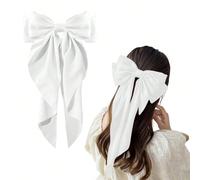 1/2 pezzi Fermagli per capelli grandi in raso con fiocco, Barrette per capelli in seta da donna/ragazza con lunghi nastri, Fermagli per capelli a fiocco bianco, Accessori per capelli da matrimonio, Pi