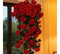 1/2 pezzi Ghirlande di rose artificiali da appendere da 35 pollici, fiori artificiali, ghirlanda di rose rosse realistiche con foglie verdi, viti floreali al tatto reale, adatte come regalo per la Fes