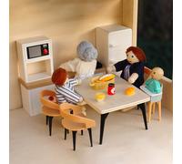 1/2 pezzi Giocattoli da cucina in scala 1:12 per casa delle bambole, giocattoli da parco giochi per casa delle bambole, decorazione scena cucina, fornello integrato, armadietti, tavolo da pranzo, sedi