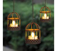 1/2 pezzi Lanterna solare appesa, portacandela rustico in ferro da esterno a forma di gabbia per uccelli, impermeabile, con candele solari a led, ricaricabile, luce per giardino, patio, recinzione, de
