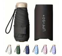 1/2 pezzi Mini ombrello pieghevole, compatto e portatile, protezione UV, impermeabile, leggero, adatto per viaggi quotidiani e uso all'aperto, con borsa per il trasporto, UPF50+, 6 stecche rinforzate 