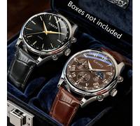 1/2 pezzi Orologio da uomo in pelle PU con cinturino, stile casual classico business, quadrante a tre occhi con numeri romani, movimento al quarzo, adatto per uso quotidiano o come regalo per le vacan