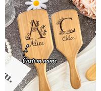 1/2 pezzi Pettine personalizzato su misura, pettine in bambù con cuscinetto d'aria personalizzabile, con iniziale personalizzata, fiori e nome, spazzola con manico in bambù naturale inciso al laser, a