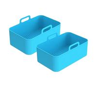 1/2 pezzi riutilizzabile friggitrice ad aria vassoio in silicone piatto doppio 2 cestelli teglia da forno pentola piastra fodera accessori doppia friggitrice ad aria, compatibile for Ninja(2pcs blue)
