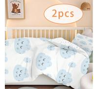 1/2 pezzi Set biancheria da letto per culla reversibile dolce blu nuvola - Lenzuola per la nursery con motivi a stelle e sorrisi reversibili, set copripiumino morbido, ipoallergenico, essenziale per b
