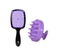 1/2 pezzi set pettine for massaggio del cuoio capelluto pettine scavato shampoo spazzola for massaggio for bottiglia spray for lavaggio dei capelli da bagno(2pcs set Purpleblack)