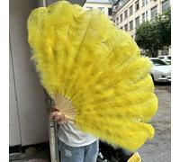1/2 pezzi Ventaglio grande in piume di struzzo color champagne per ventaglio pieghevole a mano con 13 ossa, 100 cm, 130 cm, artigianato, matrimonio, carnevale, palcoscenico, danza, decorazione - gia