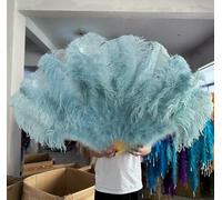 1/2 pezzi Ventaglio grande in piume di struzzo color champagne per ventaglio pieghevole da 13 ossa, 100 cm, 130 cm, per artigianato, matrimonio, carnevale, palcoscenico, danza, decorazione - azzurro