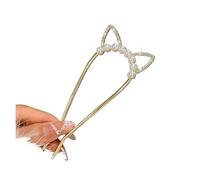 1/2 pz Squisito Orecchio di Gatto U-Pin Moda Perla Strass Stile Cinese Antico Tornante Elegante Copricapo Donne Squisite per Ragazze Donne Bun Capelli(1pc B)