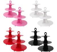 1/2 Set Alzatina per Torta Monocromatica, set da 3 livelli in nero/bianco/rosso/rosa per decorazione di torte, vassoio per torta a più strati in carta per display di dessert e porta frutta, decorazion