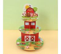 1/2 Set Supporto per cupcake a tema fattoria rossa, Supporto per cupcake a motivo animali della fattoria, Contenitore alimentare/Alzata per torta monouso, Vassoio torta a più piani, Articoli da tavola