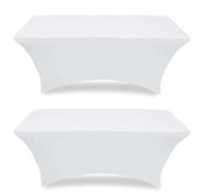 1/2 tovaglia in spandex nero da 1,2 m, copertura elasticizzata per tavolo rettangolare/pieghevole (bianco, 2 pezzi, 183 x 76 x 76 cm)