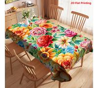 1/20 pezzi Tovaglia primaverile, con base verde morbida e vivaci motivi floreali di rose, girasoli e fiori colorati, realizzata in tessuto di poliestere, ideale per decorazioni festive, primavera in c