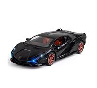 1 24 For Lamborghini Lightning Alloy Suono E Luce Tirare Indietro Modello Di Auto Decorazione Regali Giocattoli Artigianato Macchinine Mini Auto(Nero)