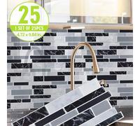 1/25 pezzi Adesivi per paraschizzi da cucina in finta texture di marmo grigio e nero, impermeabili e resistenti all'olio, effetto 2D, 25 x 12 cm Tagli Unica,1 pz.Policloruri di vinile