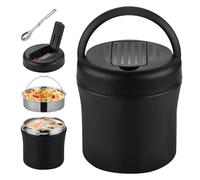 1.2L Contenitore Termico Per Alimenti Caldi, Lunch Box Con Cucchiaio Pieghevole, Contenitore Termico Di Acciaio Inossidabile, Lunch Box Termico Per Zuppa, Porridge, Riso, Frutta,Senza Bpa(Nero)