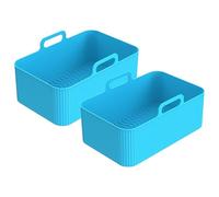 1/2PCS Riutilizzabile Friggitrice Ad Aria Vassoio In Silicone Piatto Doppio 2 Cestini Teglia Da Forno Pentola Piatto Fodera Doppio, Compatibile For Ninja, Accessori For Friggitrice Ad Aria(2pcs blue)