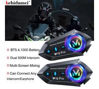 1/2x Y12 Pro Casco Moto Interfono V5.4 Kit di Chiamata Mani Libere 500M Per 2 Rider Intercomunicador Moto Interphone Musica Condividi