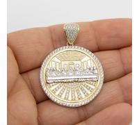 1 3/4" Il Ultimo Ceno Medaglione Rotondo Ciondolo Charm Reale 10K Oro Giallo