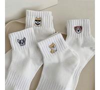 1/3/4 Paia (numero casuale inviato) Calze corte da donna casual in colori tinta unita con ricamo 39-42,36-39,Una coppia casualeAnimale,FumettoTessuto