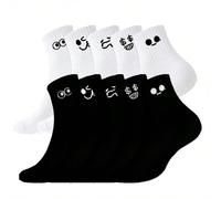 1/3/5/10/15/20 paia di calze alla caviglia da donna con stampa di volti cartoni animati, in bianco e nero, stile giapponese, casual e sportive, carine, adatte per l'uso quotidiano, autunno 36-40Animal