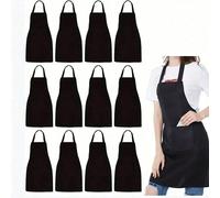 1/3/5/10 pezzi, Grembiule in poliestere per donna, stile semplice, colore nero, con tasche, grembiule con vita spessa, moda per lavori domestici, cucina, forniture per la casa Bianco 5 pezzi,Nero 5 pe