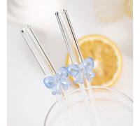 1/3/5/7 pezzi Cannucce in vetro riutilizzabili a forma di fiocco azzurro carino, per frullati, latte, tè, succhi, cocktail e bevande fredde, regalo per la fidanzata, negozio di dolci, acqua frizzante,