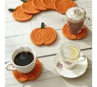 1/3/6 pezzi Sottobicchieri a forma di zucca realizzati a mano all'uncinetto, tappetini assorbenti in tessuto per caffè, decorazione da tavolo in stile rustico da fattoria, tovagliette con motivo zucca