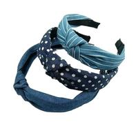 1/3 cerchietti per capelli in denim con stampa annodata per donne e ragazze per lo shopping lavaggio del viso cerchietti per capelli semplice denim copricapo (rosso)