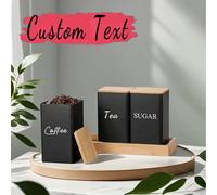 1/3 pezzi - Barattoli sigillati per caffè, zucchero e tè, con coperchi in bambù, barattoli quadrati in metallo personalizzati per tè, set da cucina, utensili per la conservazione in cucina, set da 3 p