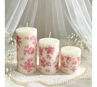 1/3 pezzi Candele decorative cilindriche bianche con stampa rosa, diametro 5 cm, lunghezza fino a 10 cm, set di candele decorative, decorazione per candele, regalo per amici, regalo per lei, regalo di