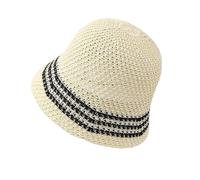 1/3 pezzi Cappello primaverile estivo for donna da pescatore a righe sole spiaggia di paglia nero Per Viaggi(Beige)