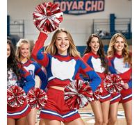 1-3 pezzi di pon pon metallici per cheerleader e anelli di plastica pon pon con manico a bastone per accessori da cheerleading per feste sportive, danza, squadre di tifo (rosso e argento) rosso,verde,